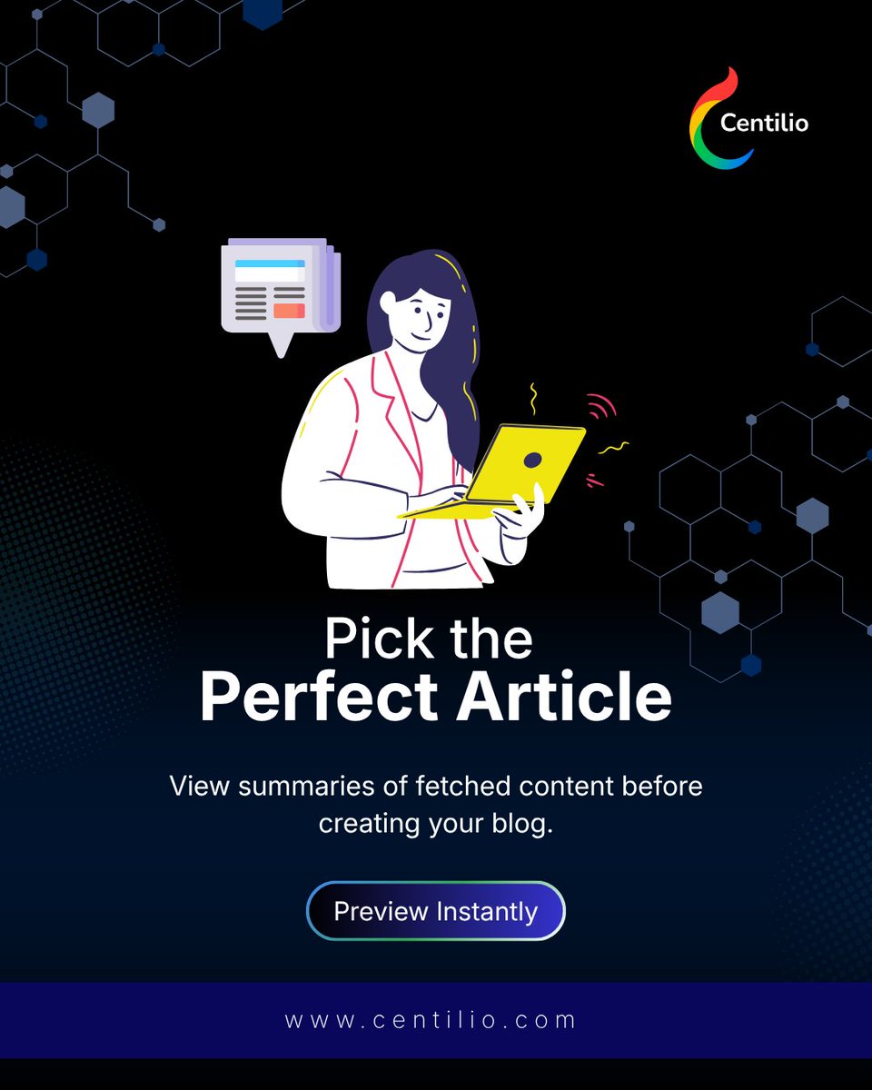 CentilioSign's tweet image. Pick the perfect article with Centilio SEO Bot. 

View summaries before creating your blog. 

Preview instantly at centilio.com/?utm_source=tw…

#Centilio #SEOBot #ContentAutomation #AIMarketing #DigitalMarketing