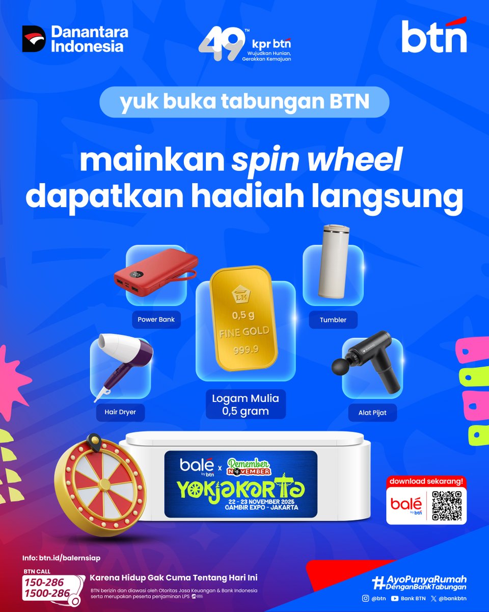 Festivalan di @remembernovemberfest makin seru karena banyak promonya!👌

Promo official merchandise plus F&amp;B dapat cashback 30%🎉

Aktivasi balé by BTN di lokasi juga dapat voucher untuk F&amp;B Rp30 ribu, jajan jadi makin hemat✨👌