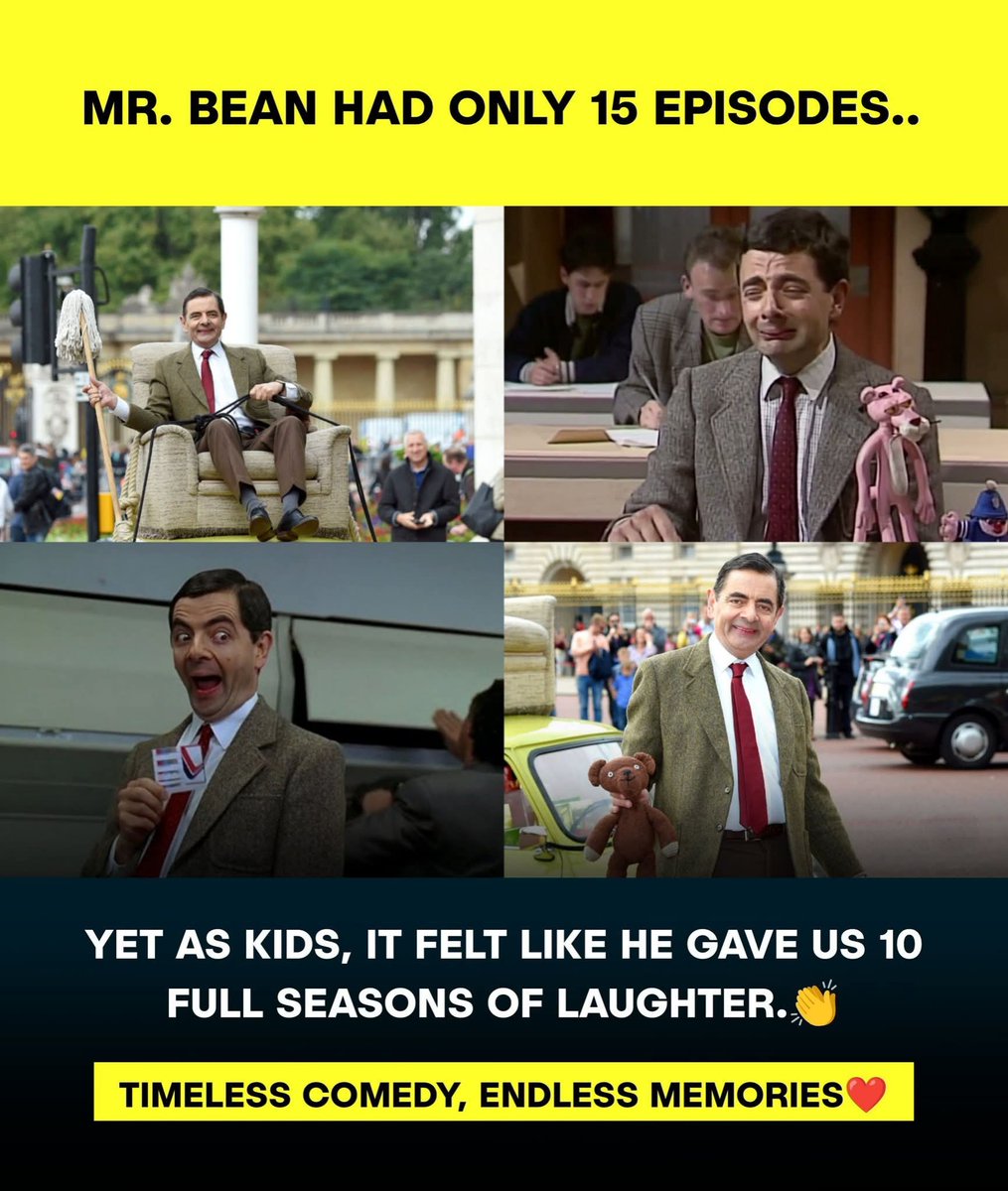 thuglifenews's tweet photo. Only 15 Episodes, But It Felt Like 10 Seasons! The Power Of Mr. Bean. ❤️
#mrbean #rowanatkinson #timelesscomedy #nostalgia #childhoodmemories #90scomedy #endlesslaughter #tvshow #iconic https://t.co/xahnQjAwSU
