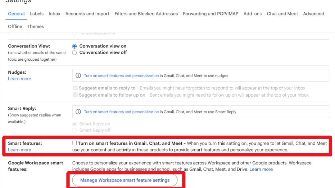 AndreGA_Pe's tweet image. Mensagem IMPORTANTE para todos os usuários do Gmail.
Você foi AUTOMATIZADO para permitir que o Gmail acesse todas as suas mensagens privadas e anexos para treinar modelos de IA.
Você precisa desativar manualmente os Recursos Inteligentes no menu Configurações, em DOIS locais…