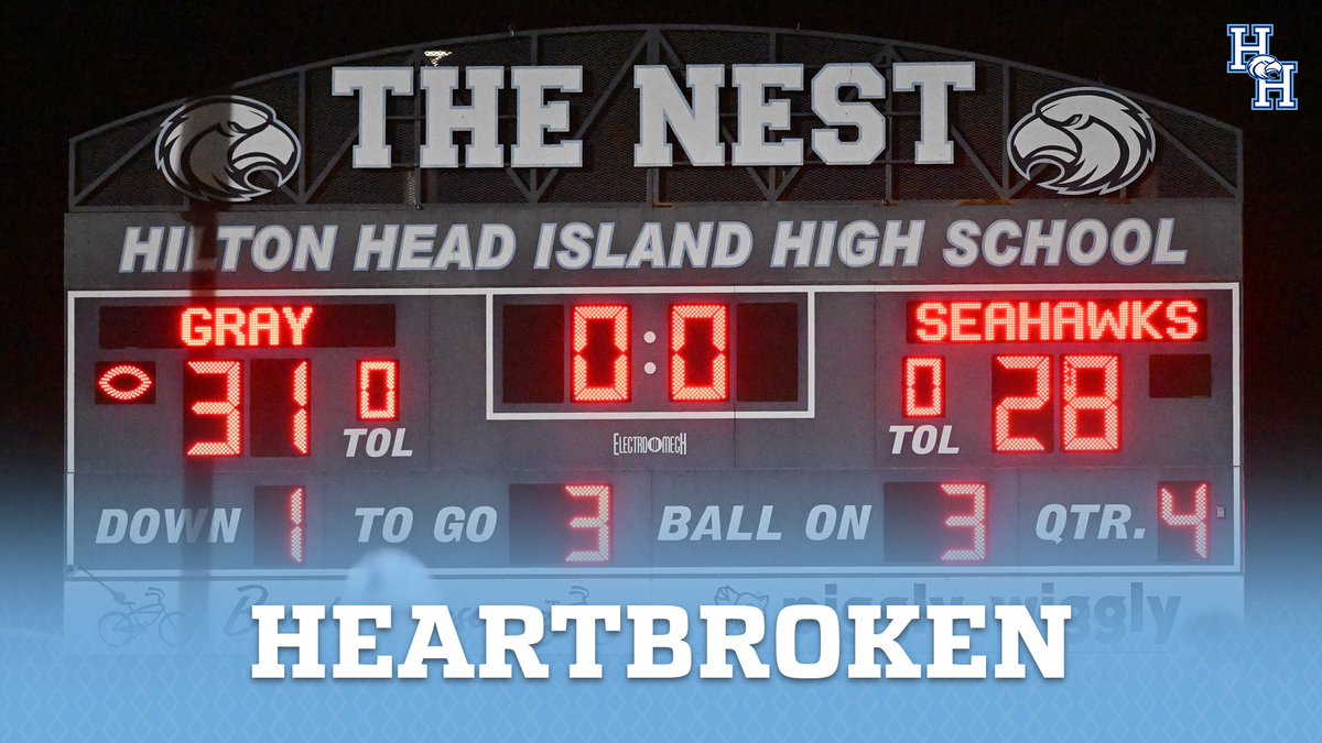 Varsity Football's playoff run ends with a field goal by Gray Collegiate in the last seconds of the game.  Thank you for a great season Seahawks and we look forward to you coming back next year even better!    #Seahawknation