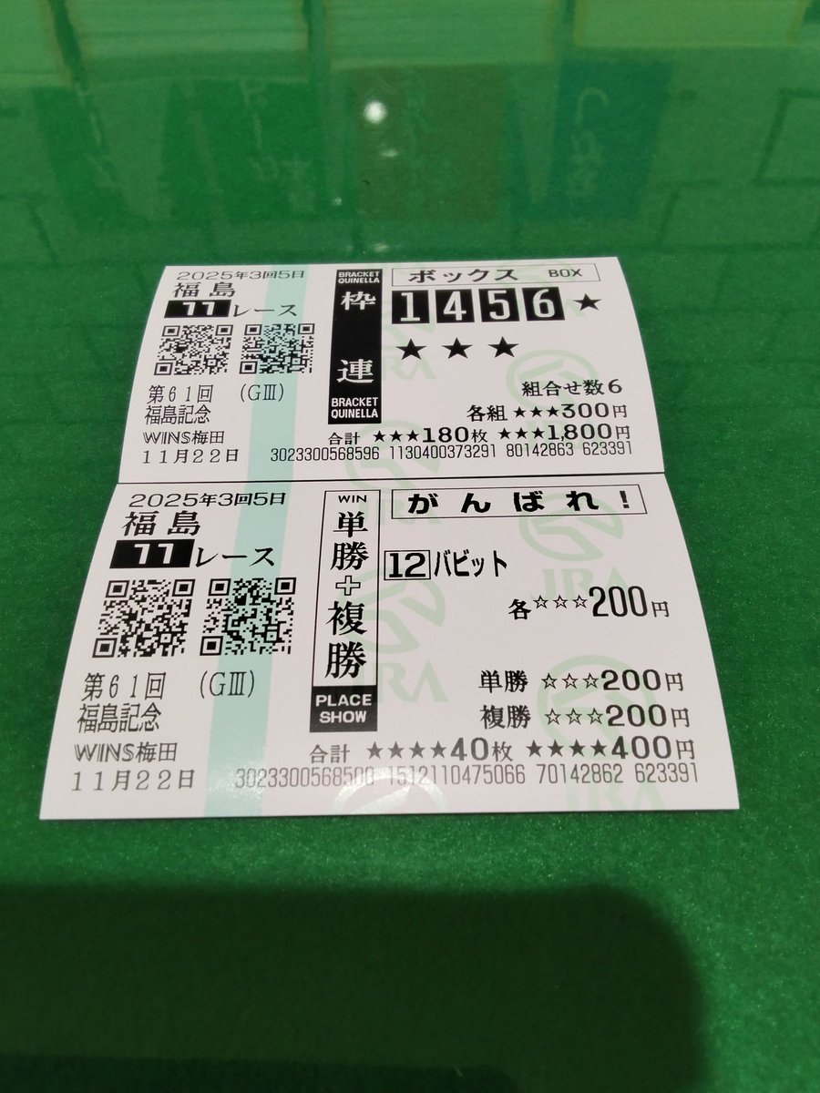 福島記念の応援馬券です、対戦宜しくお願いしますー