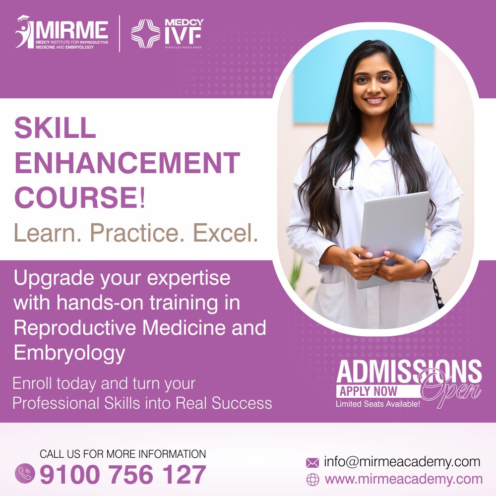 medcyinstitute's tweet image. Ready to take your medical career to the next level?
Turn your professional skills into true clinical success!

📞 9100 756 127
🌐 mirmeacademy.com

#MIRME #ReproductiveMedicine #EmbryologyTraining #SkillEnhancement #MedicalEducation #MedcyAcademy #HandsOnTraining