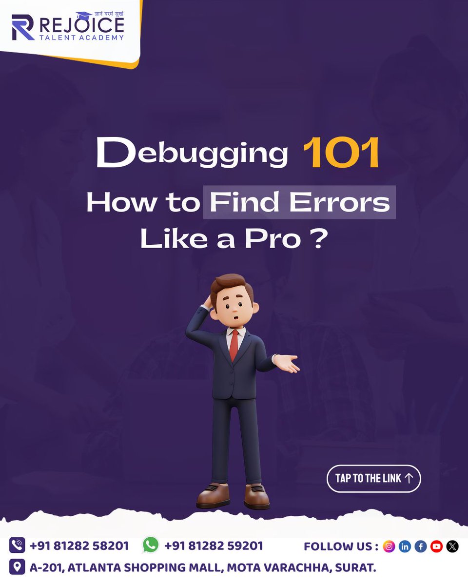 RejoiceTa56813's tweet image. instagram.com/p/DRUcadBCTUd/…
.
 Debugging 101: Find Bugs Like a Pro!
.
#Debugging #CodingTips #ProgrammerLife #LearnToCode #TechTips #RejoiceTalentAcademy