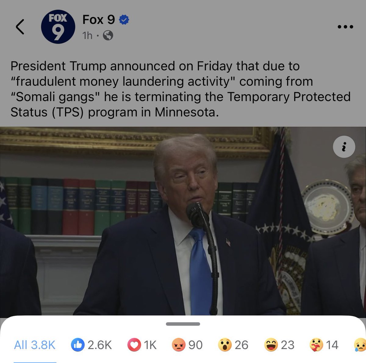 This is the reaction across all social channels in Minnesota right now.

An overwhelming positive response to <a href="/POTUS/">President Donald J. Trump</a> terminating the Temporary Protective Status (TPS) designation for Somalia.

Anyone who has spoken out against the decision has been getting ratioed.