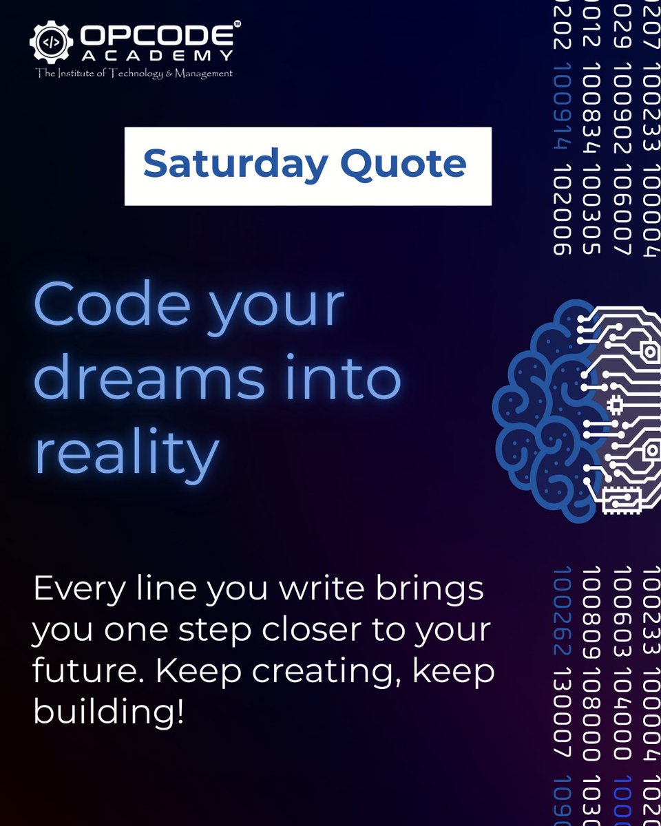 opcodeacademy's tweet image. ✨ Saturday Quote✨

Code your dreams into reality. 💻🚀
Every line you write brings you one step closer to your future. Keep creating, keep building!

#SaturdayQuote #Motivation #CodeYourDreams #WomenInTech #OPCODEAcademy #TechEducation #FutureReady
