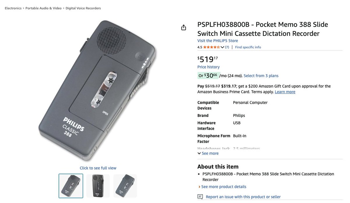 andrew_r's tweet image. Anyone have any theories on why this voice dictation recorder is $500?

I was looking for offline ai transcription note devices and stumbled upon it.