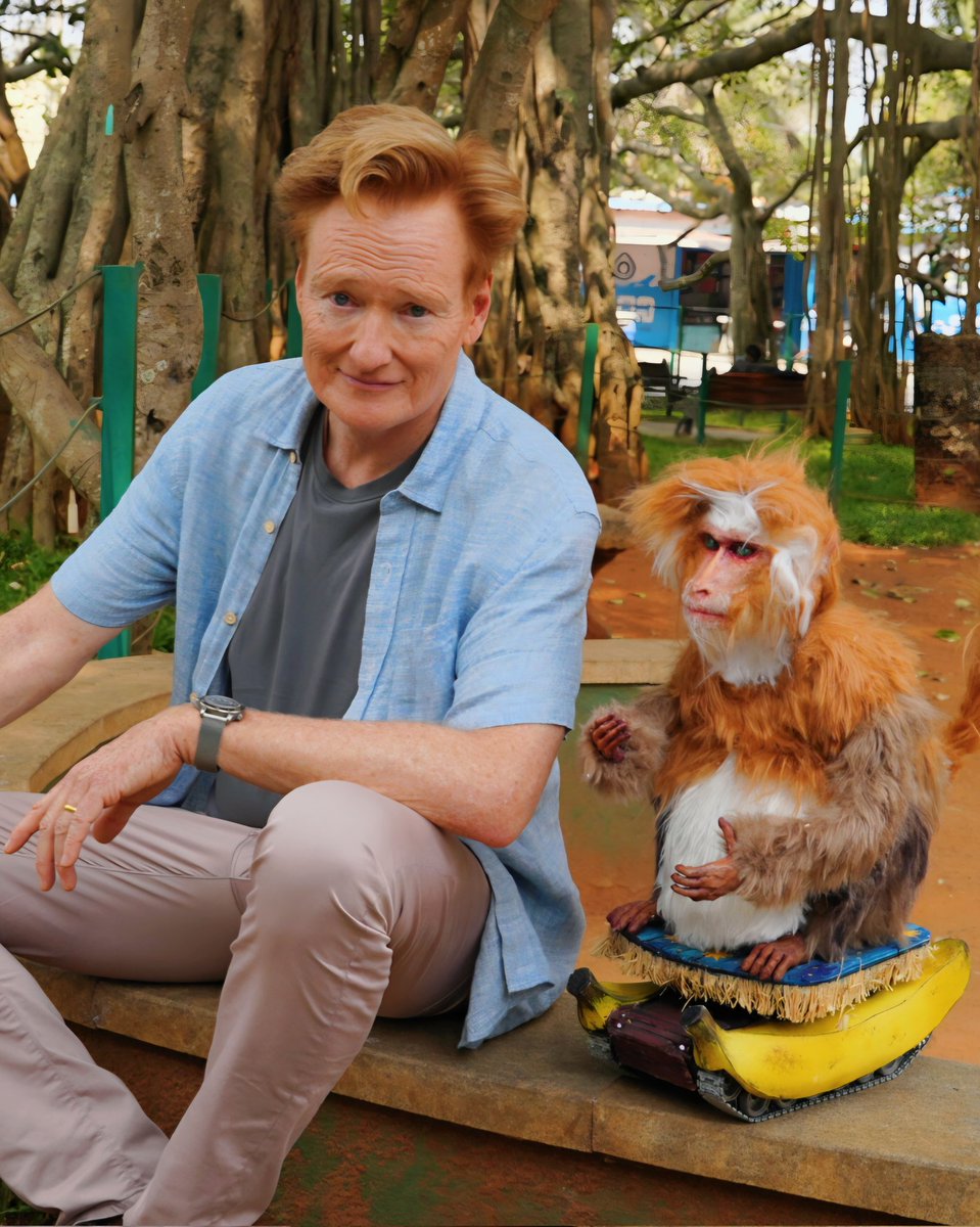 ConanOBrien's tweet image. Me and my robot monkey. The less you know the better. #ConanOBrienMustGo #India