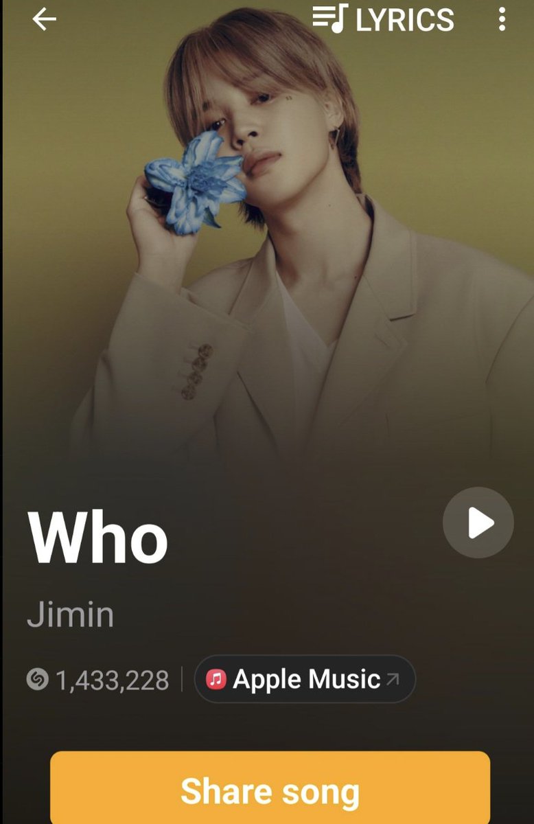 TeaRoseJ's tweet image. WHO&quot; 현재 1,433,228 Shazam!!  

샤잠🌀+애플🍎스트리밍과 함께 사용해 주세요                                        
STREAM AND SHAZAM FOR JIMIN      

WITH JIMIN TILL THE END    
JIMIN JIMIN

TI&apos;ll be that someone she can count on🎶

#Jimin_Who 
#Jimin_MUSE 
#JiminShazam_LetsGo