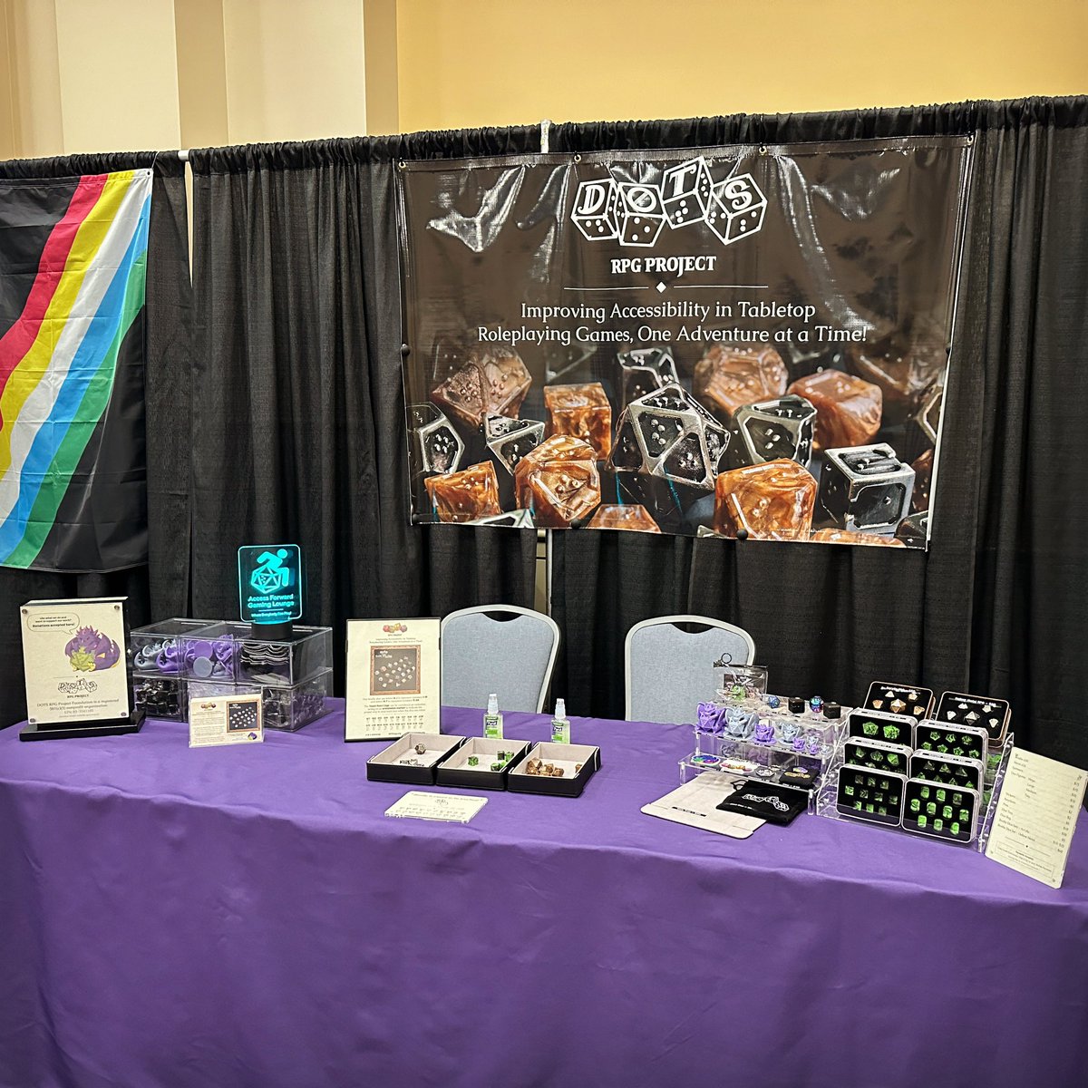 DOTSrpg's tweet image. Day 1 of #PAXunplugged has been a joy 💜 It’s always wonderful seeing friends and meeting attendees new and old. Between our booth in the PTI and all the games we’re running in the AFGL we’ve got #AccessibilityInTabletop covered. Come check us out!
