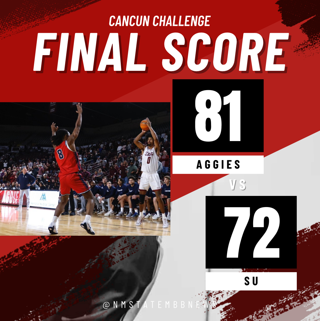 The Aggies grabbed an 81-72 victory over Samford University in their first game of the Cancun Challenge to advance to 4-0 on the year for the first time since the 2011-12 season. NM State was led by Julius Mims, who scored a season-high 17 points.
#AggieUp | <a href="/nmsu/">New Mexico State</a> | <a href="/NMStateMBB/">NM State MBB</a>
