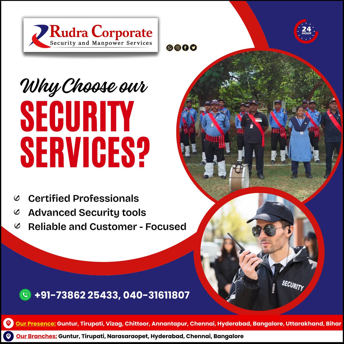 rudra_corporate's tweet image. 𝐖𝐡𝐲 𝐂𝐡𝐨𝐨𝐬𝐞 𝐨𝐮𝐫 𝐒𝐄𝐂𝐔𝐑𝐈𝐓𝐘 𝐒𝐄𝐑𝐕𝐈𝐂𝐄𝐒?
𝐂𝐞𝐫𝐭𝐢𝐟𝐢𝐞𝐝 𝐏𝐫𝐨𝐟𝐞𝐬𝐬𝐢𝐨𝐧𝐚𝐥𝐬
 Contact Us: 073862 25433 | 040-31611807
𝒗𝒊𝒔𝒊𝒕: rudracorporates.com
#rudracorporates #SecurityServices #ProfessionalSecurity