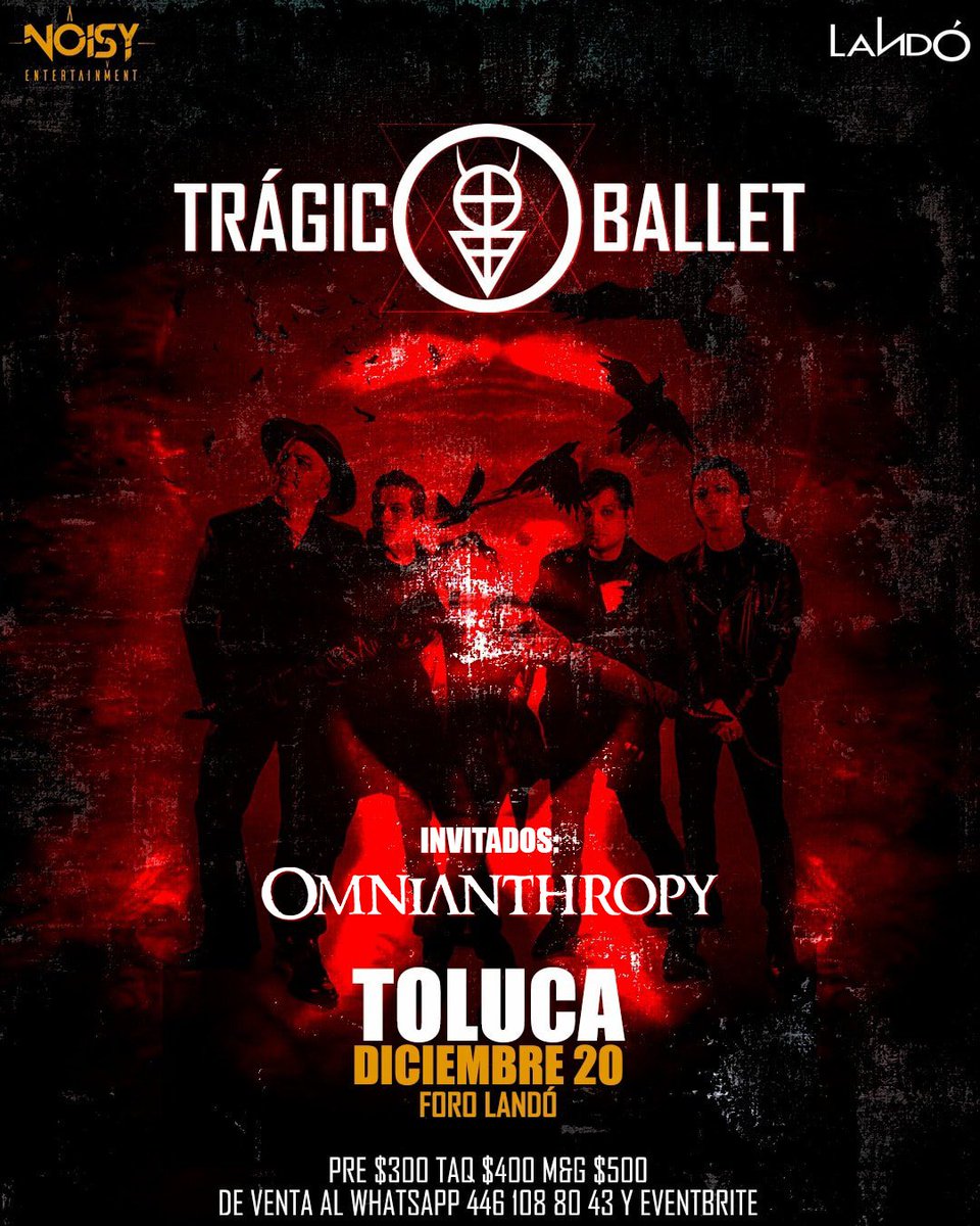 Toluca! Nos nos estaremos presentando por primera vez para ustedes como banda soporte en el show de Trágico Ballet el próximo 20 de diciembre en Foro Landó. Por allá nos vemos! 🕯️