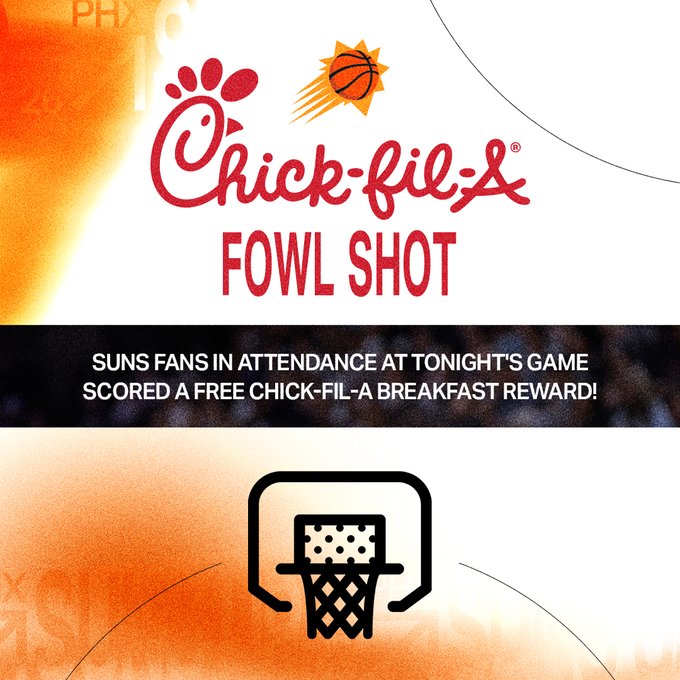 With consecutive missed free throws by the opposing team in the fourth quarter, all attendees receive a free breakfast reward thanks to the @ChickfilA Fowl Shot. 