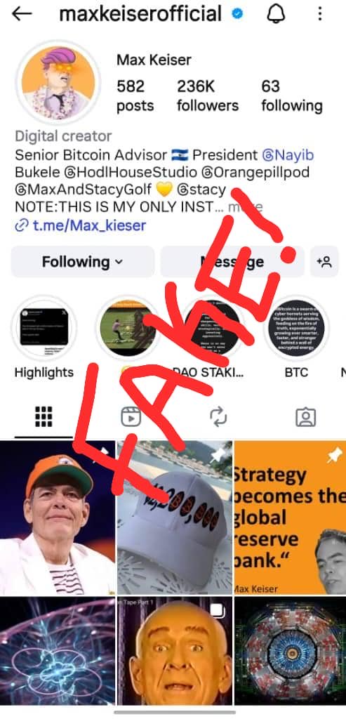 BrianMorganX's tweet photo. Dear Mr. Max Keiser, @maxkeiser 

Please Sir, I’m begging you to see this. I’m writing with a very heavy heart. Someone is seriously impersonating you on Instagram, using your name and the username @maxkeiserofficial.

Here is the link to the fake account:
👉 https://t.co/6HheuL5vkq…

This person has been pretending to be you, using your identity, your picture, and your reputation. He has been promoting a fake “DAO staking platform” using the link https://t.co/wwLsf6uQhu, and he is tricking innocent people who genuinely admire and trust you.

Sir… I was a victim.

This fake account scammed me of 1.8 BTC and a few of my other friends too!
That’s years of hard work gone.
And it breaks my heart even more knowing your good name is being used to deceive people like me.

I’m shattered, Sir.
Please, I’m pleading with you — kindly address this publicly. This impersonator is destroying lives and tarnishing your image. Many more people will suffer if this continues.

We need your voice to expose him so this fake account can be reported and taken down immediately.

I’m a loyal fan, and it truly hurts to witness your identity abused in this way.

Please help us, Sir.
Please take action.!