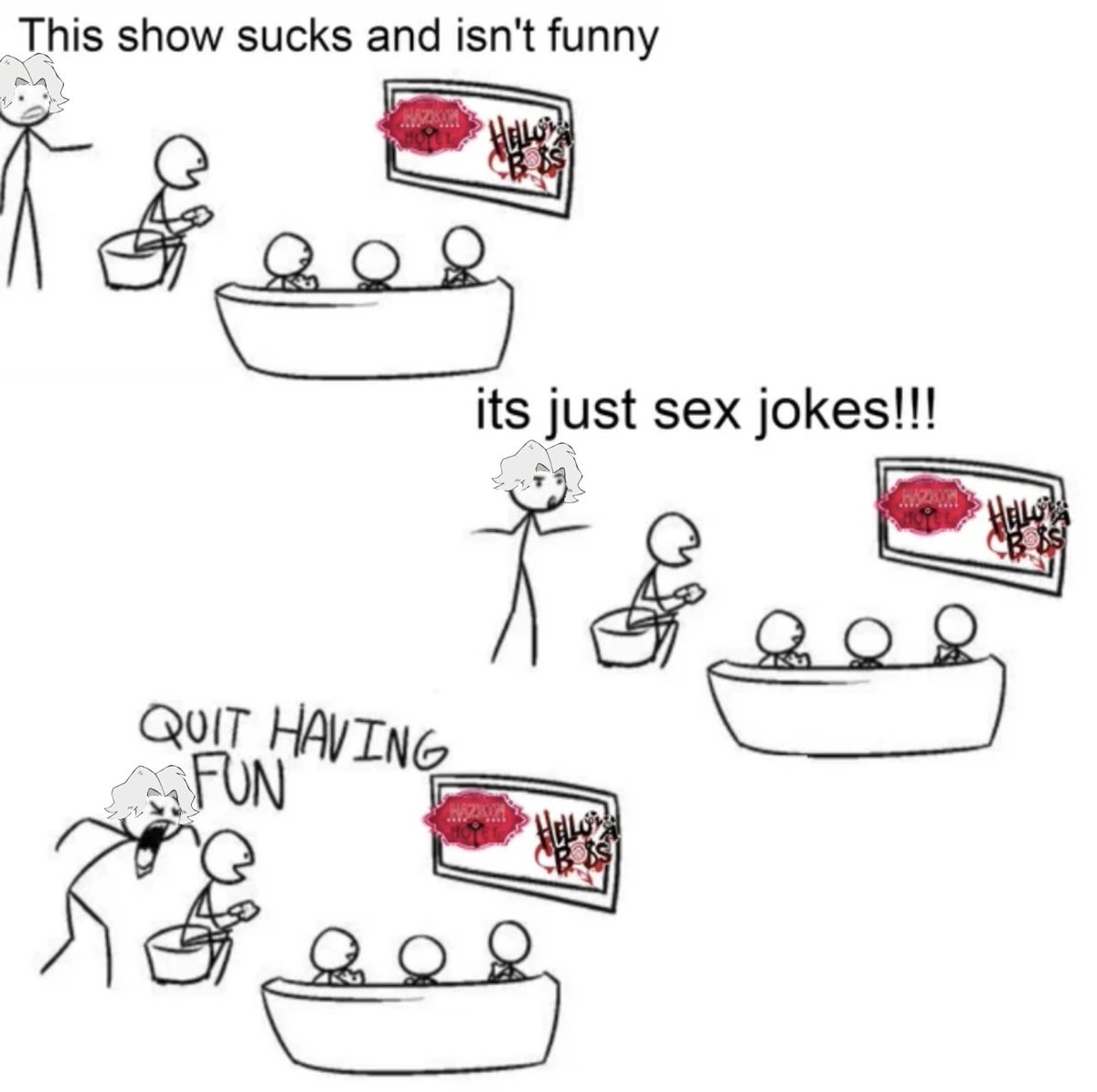 BraxtonJs's tweet image. Every time I tweet about Hazbin, there&apos;s always this one guy making new edits and shit to call me an asshole, and it kinda makes me wanna tweet about it more lmao