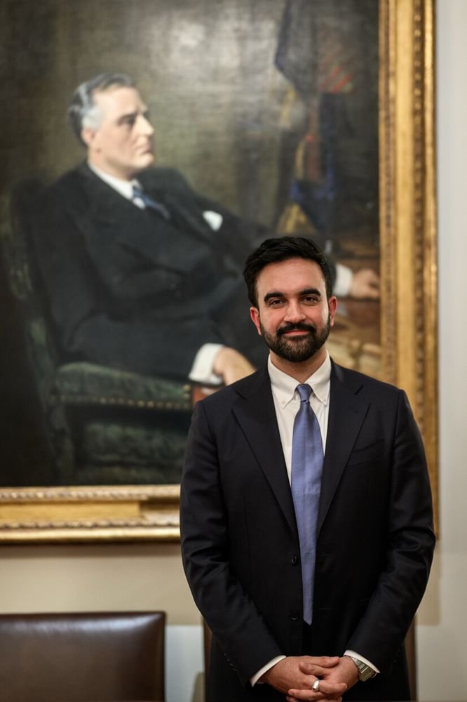 EricMGarcia's tweet image. Ok, but why did Trump post this solo photo of Zohran Mamdani on his Truth Social? And did Mamdani ask to be photographed in front of FDR, who is his favoite president?