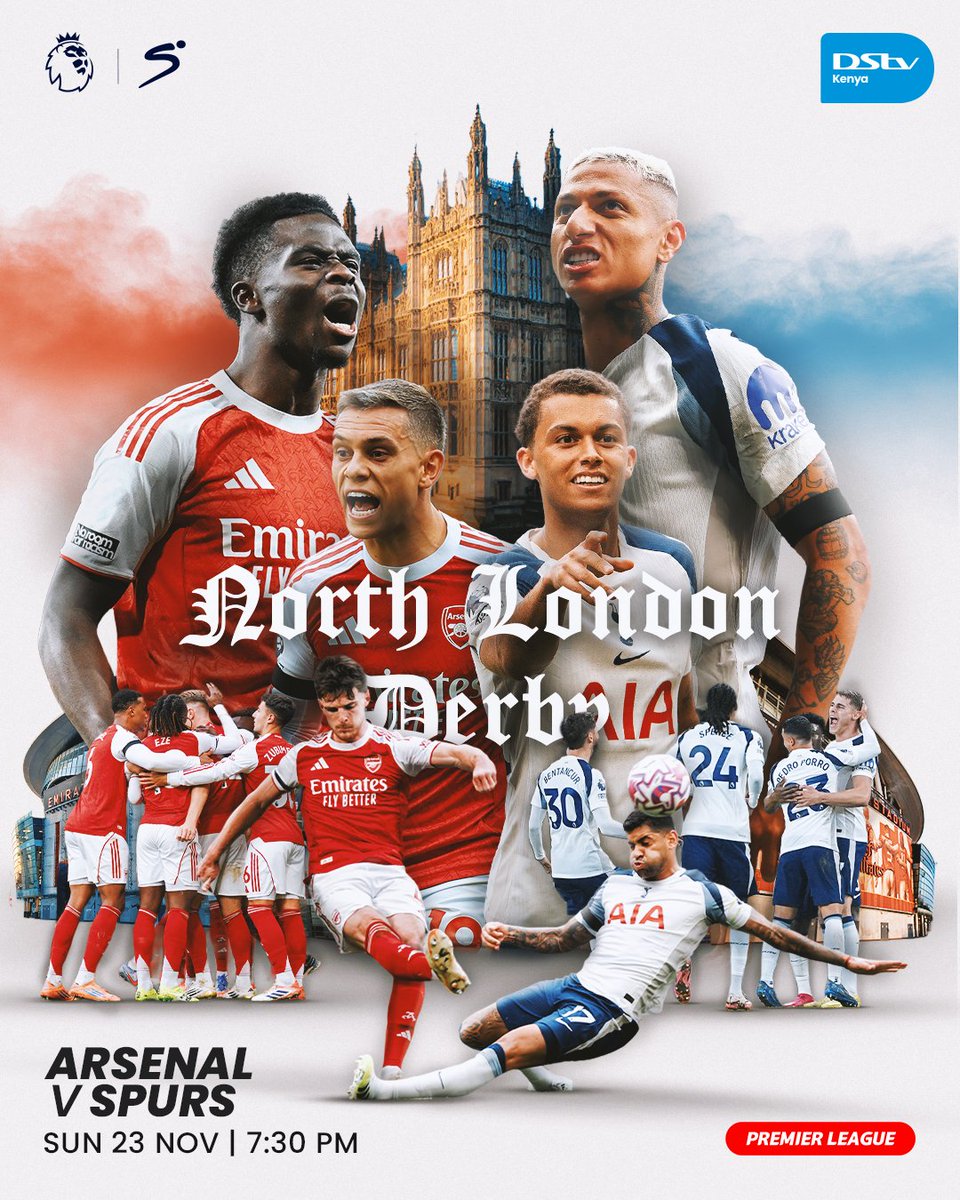 DStv_Kenya's tweet image. It’s derby day! #Arsenal vs #Tottenham—the #NorthLondon showdown is here with goals, drama, and 3 massive points up for grabs!🔥🔥⚽

✅ #ARSTOT |   @ 7:30Pm | Ch.223

To Stream 📲 dstv.stream

Dial *423# or use #MyDStvApp to reconnect today🤗

#AllIWantHiiKrisiNiDStv