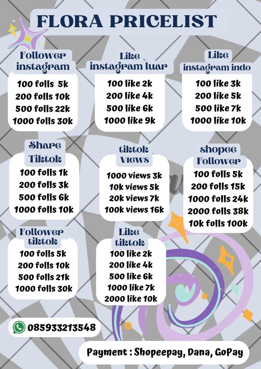 halo guyssy, aku jual kebutuhan sosmed kamu nih dengan harga murah dan kualitas ter-aman dari Followers Like Views, Share (Instagram Tiktok Shoope), bisa dm atau wa ya #zonauang #zonajajan