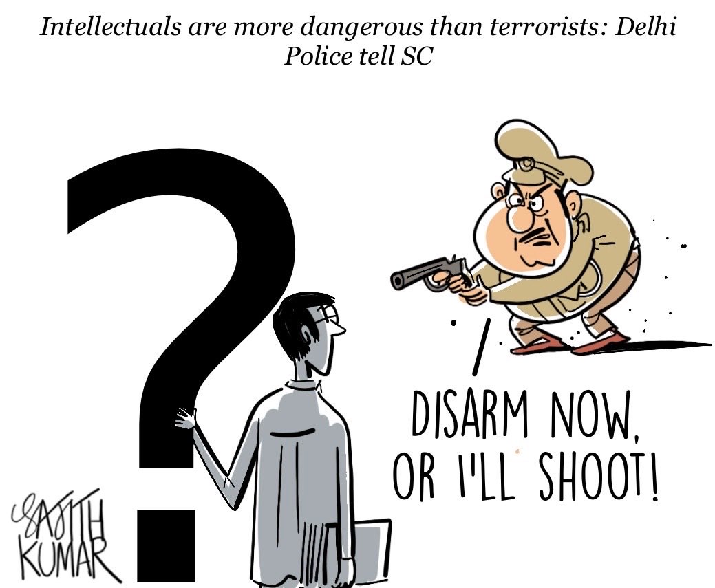 sajithkumar's tweet image. #intellectuals #delhipolice cartoon @DeccanHerald