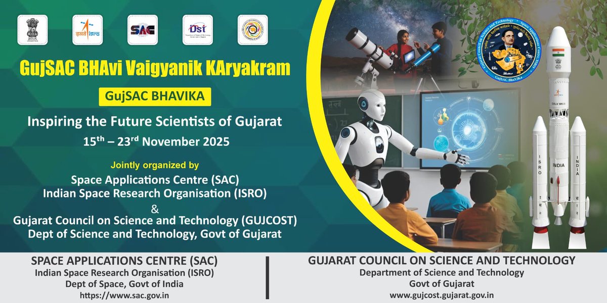 PalanShail's tweet image. Khusi Lakhani from #Bhuj and Priyanshi Patel from Anjar have been selected for the #GujSAC #BHAVIKA 

These young stars are #exploring, #experimenting, and experiencing the wonders of #space #science and #technology.
This mission is all about sparking #curiosity among students.