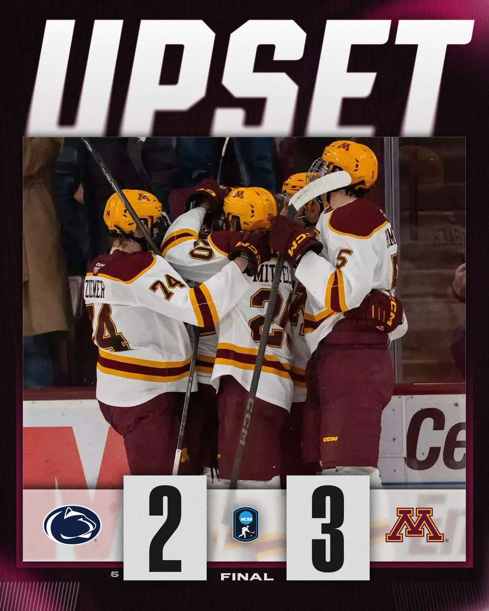 GOPHERS COME OUT ON 🔝! 

<a href="/GopherHockey/">Minnesota Men’s Hockey</a> defeats No. 5 Penn State, 3-2!

#NCAAHockey