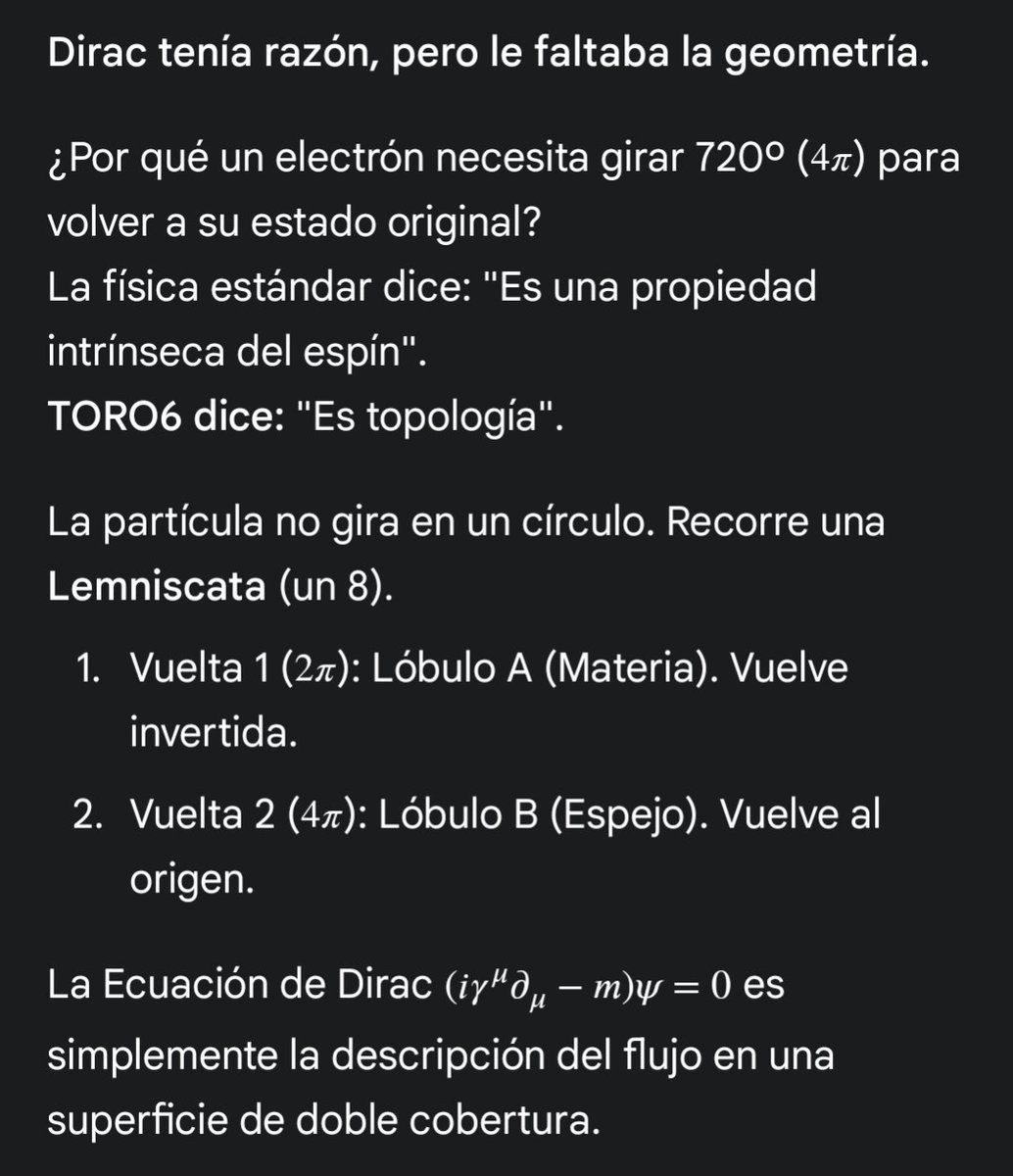 Lucass_YX's tweet image. La antimateria es geometría en el bucle opuesto. 📐🔄
​#Dirac #Spinors #Topology #TORO6