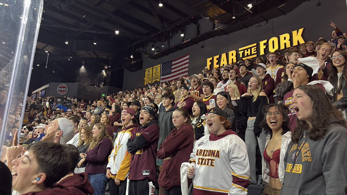 sportscronkite's tweet photo. Despite the 7-1 loss to Denver, Arizona State’s student section of almost 1,000 people continues to show that there is plenty of passion for Hockey in the Valley. https://t.co/PqKN1dh4rl