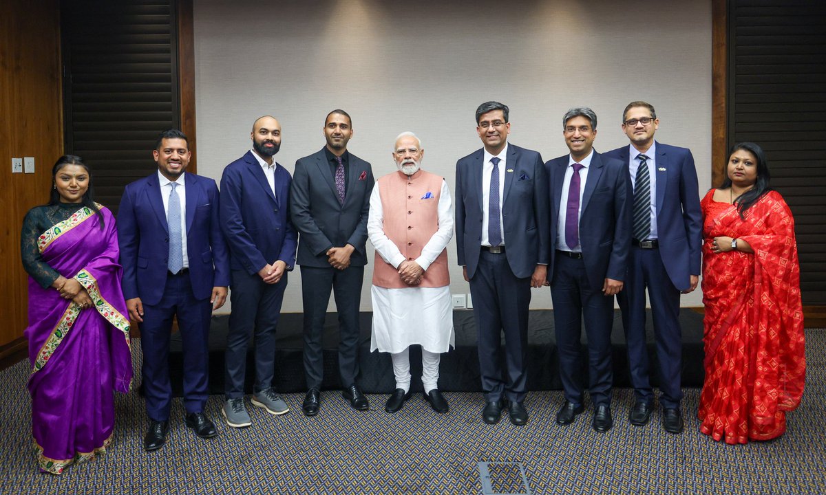 timesofindia's tweet photo. PM #NarendraModi tweets, "Had a fruitful interaction with Indian origin tech entrepreneurs in #Johannesburg. They talked about the work they are doing in sectors such as FinTech, social media platforms, agriculture, education, healthcare, medical devices and more https://t.co/Ji5h4yOkAr