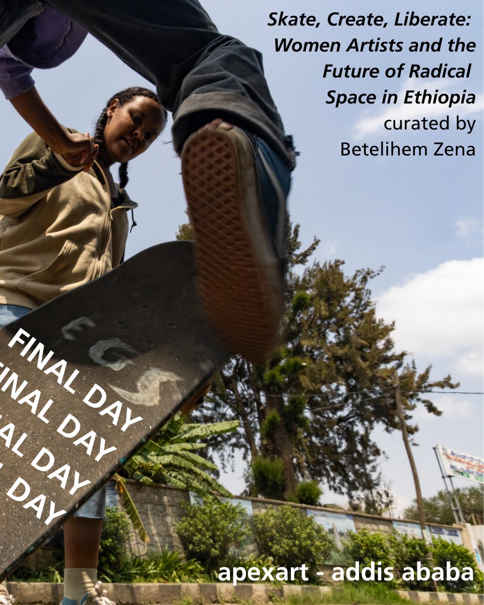 apexart's tweet image. FINAL CHANCE to see &quot;Skate, Create, Liberate: Women Artists and the Future of Radical Space in Ethiopia&quot; curated by Betelihem Zena

Medina Mohammed
Tsion Haileselassie
Mulu Legesse
Hanna Leka
Iri Di

Image: Hanna Leka, new trick, 2024