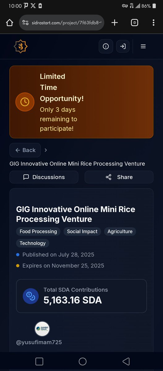 Abdulsubhann0's tweet image. Revolutionize rice processing! 🌾 GIG Mini Rice Processing brings tech-driven halal solutions directly from farmers to consumers.
🔗 sidrastart.com/project/7f63fd…
#HalalFood #ShariaCompliant #RiceProcessing
