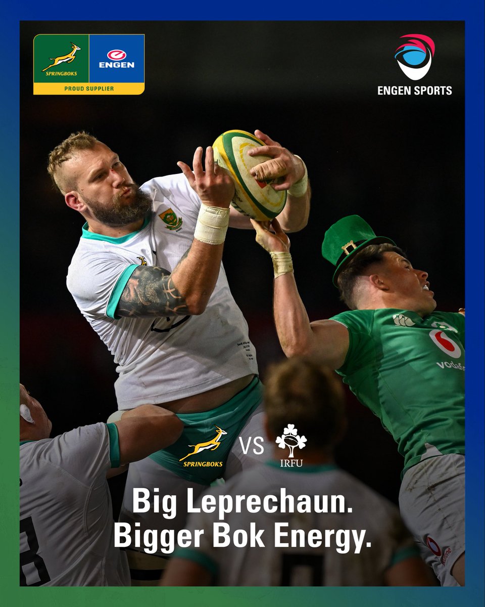 Ireland, bring your leprechauns…
Mzansi is bringing our own kind of luck.

😉 We’ve washed the jerseys, lit the candles, &amp; someone’s auntie already sprinkled “special matchday herbs” behind the couch.

Bokke, go show them what REAL magic looks like!💚💛 #EngenRugby 
#Springboks