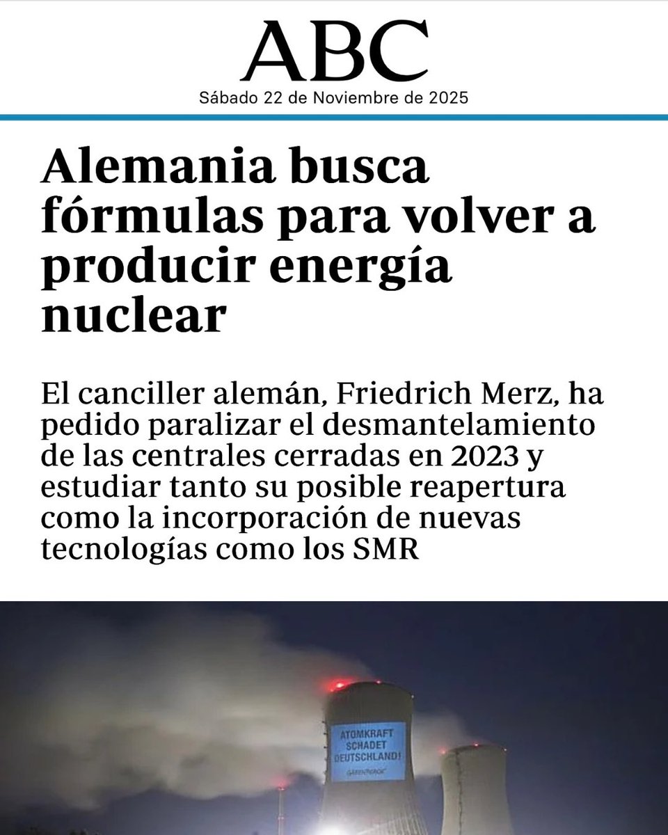 OperadorNuclear's tweet image. ¿Hacen falta más pruebas de que el cierre nuclear de Alemania, y el que pretenden algunos en España, es un auténtico suicidio energético?

Quienes me seguís sabéis que llevo nueve años advirtiendo que el cierre de los 17 reactores de Alemania solo serviría para abrazar el gas y…