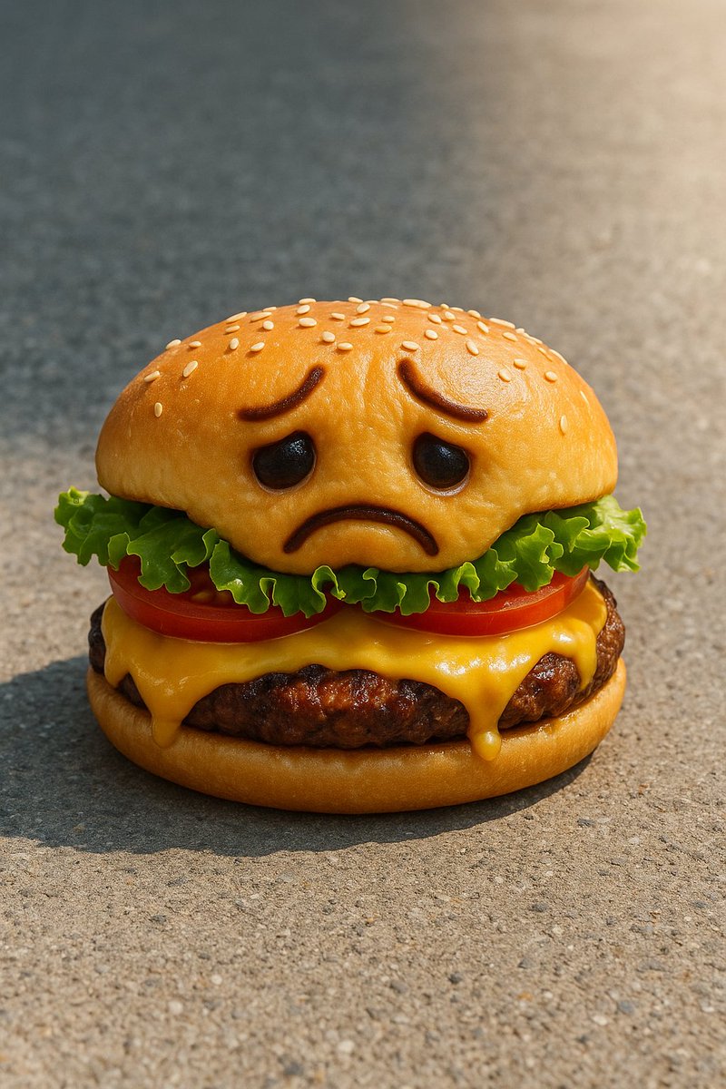 _Kaliido_'s tweet photo. „He just wanted to be eaten… “  

#AIArt #DigitalArt #AIgenerated #SurrealArt #SadBurger #CuteButSad #FoodWithFeelings #GenerativeArt #AIhumor #SaturdayMood https://t.co/M2xrQh3gTh