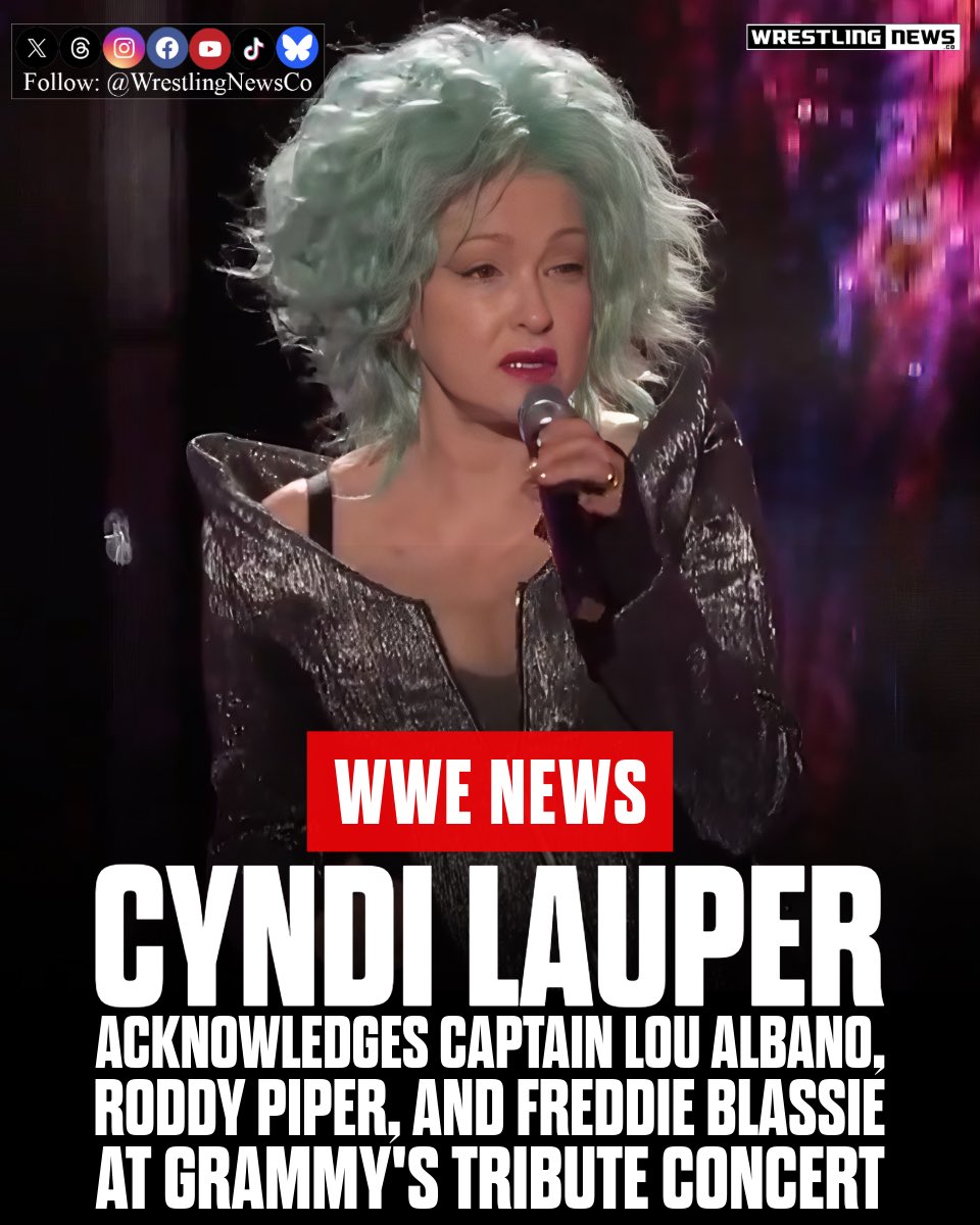 WrestlingNewsCo's tweet image. Rock 'n' Roll Hall of Famer Cyndi Lauper began her Grammy Salute concert by acknowledging the wrestling industry, citing her history as a manager in the 1980s Rock 'n' Wrestling Connection.

Lauper stated: "I also want to thank the wrestlers. You know, I was a wrestling manager,…