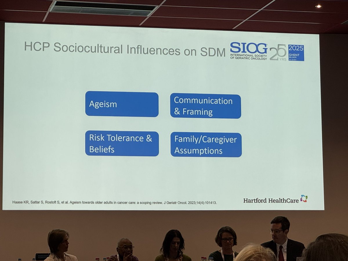 THsuMD's tweet image. Great talk by @SaurNicole about the role of health care providers in shared decision making - and how sacred that role is. Older adults are highly sensitive to how HCPs frame risks and benefits. Ageism and biases are thus important to recognize and address #siog2025 #gerionc
