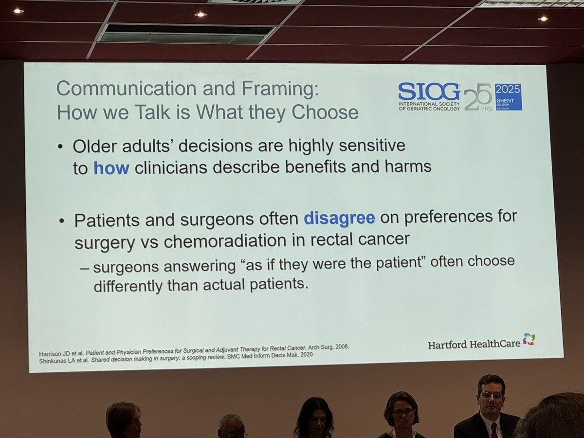 THsuMD's tweet image. Great talk by @SaurNicole about the role of health care providers in shared decision making - and how sacred that role is. Older adults are highly sensitive to how HCPs frame risks and benefits. Ageism and biases are thus important to recognize and address #siog2025 #gerionc