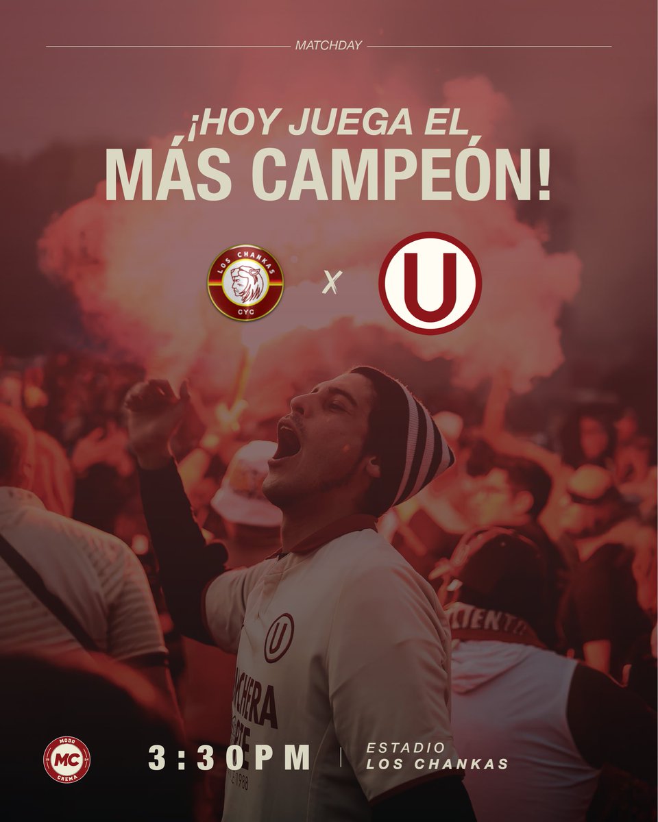 Modocrema's tweet image. ¡𝗛𝗢𝗬 𝗝Ⓤ𝗘𝗚𝗔𝗡 𝗟𝗢𝗦 𝗧𝗥𝗜𝗖𝗔𝗠𝗣𝗘𝗢𝗡𝗘𝗦!

⚽️ Los Chankas 🆚  @Universitario 

⏱️ 3:30 p.m.

🏟️ 𝐸𝑠𝑡𝑎𝑑𝑖𝑜 𝐿𝑜𝑠 𝐶ℎ𝑎𝑛𝑘𝑎𝑠

#ModoCrema #ElÚnicoGrande  #VamosCremas #YdaleU