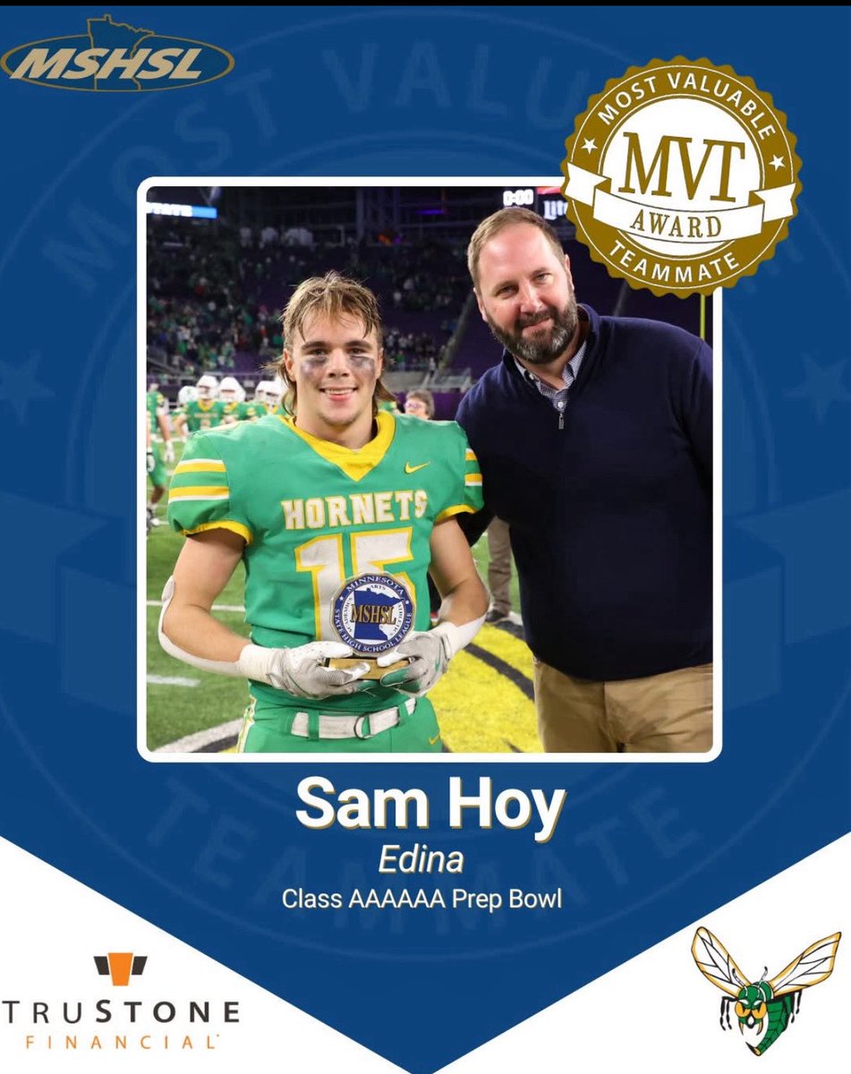 Congrats to senior wrestler Sam Hoy on receiving the Most Valuable Teammate award and winning the State Championship!!