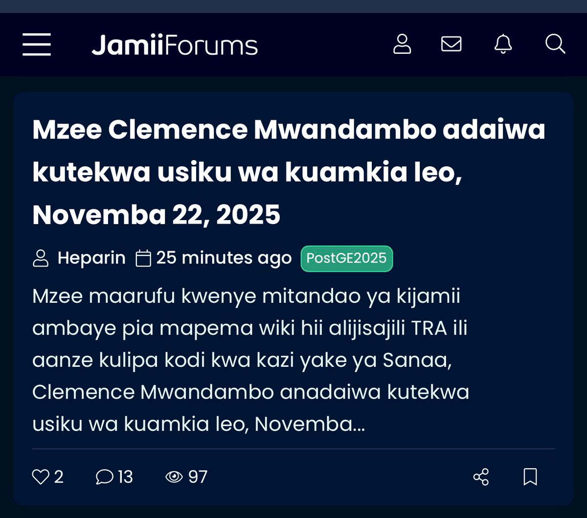 JamiiForums's tweet image. Novemba 22, 2025: Moja ya mijadala inayoendelea ndani ya JamiiForums.com 📌