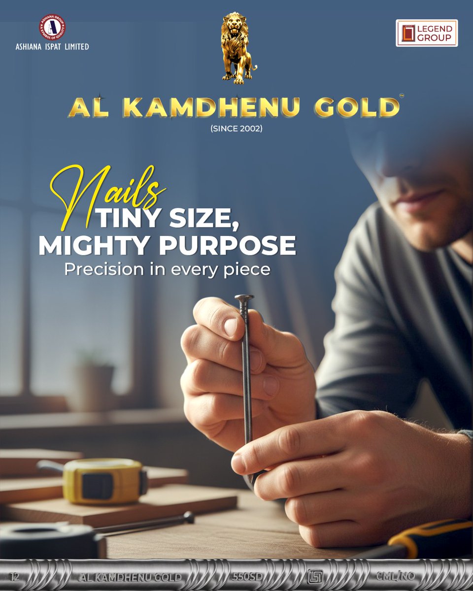 AlKamdhenuG's tweet image. Tiny size, mighty purpose. Don&apos;t underestimate the small things that hold your world together. 
AL Kamdhenu Gold steel nails: Precision in every piece, power in every hold. Built for lasting strength.

#ALKamdhenuGold | #SteelNails | #PrecisionTools | | #ConstructionEssentials