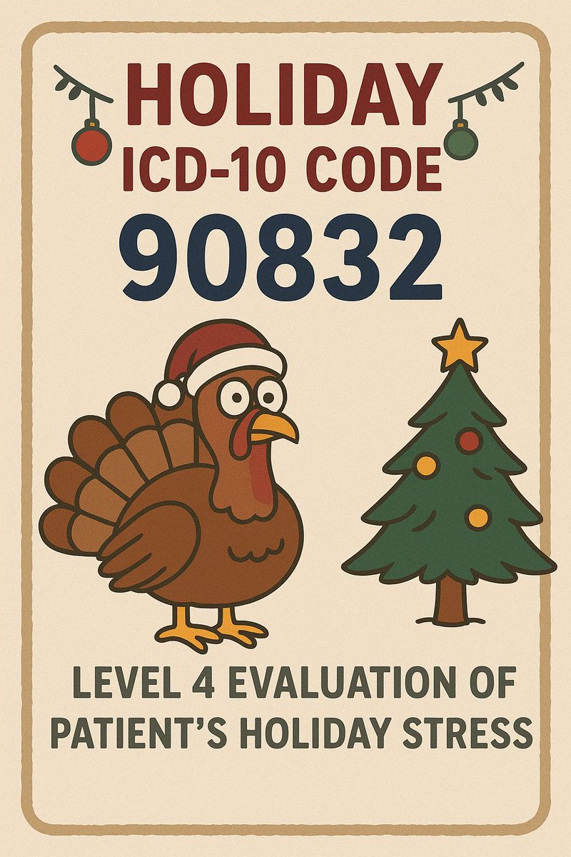 osi_medcoding's tweet image. Holiday chaos got you booking a 90832?
Same, babe. Even my patience needs therapy.
#HolidayStress #CoderLife #MedicalCodingHumor #TherapySeason #HolidayChaos #MentalHealthMoments