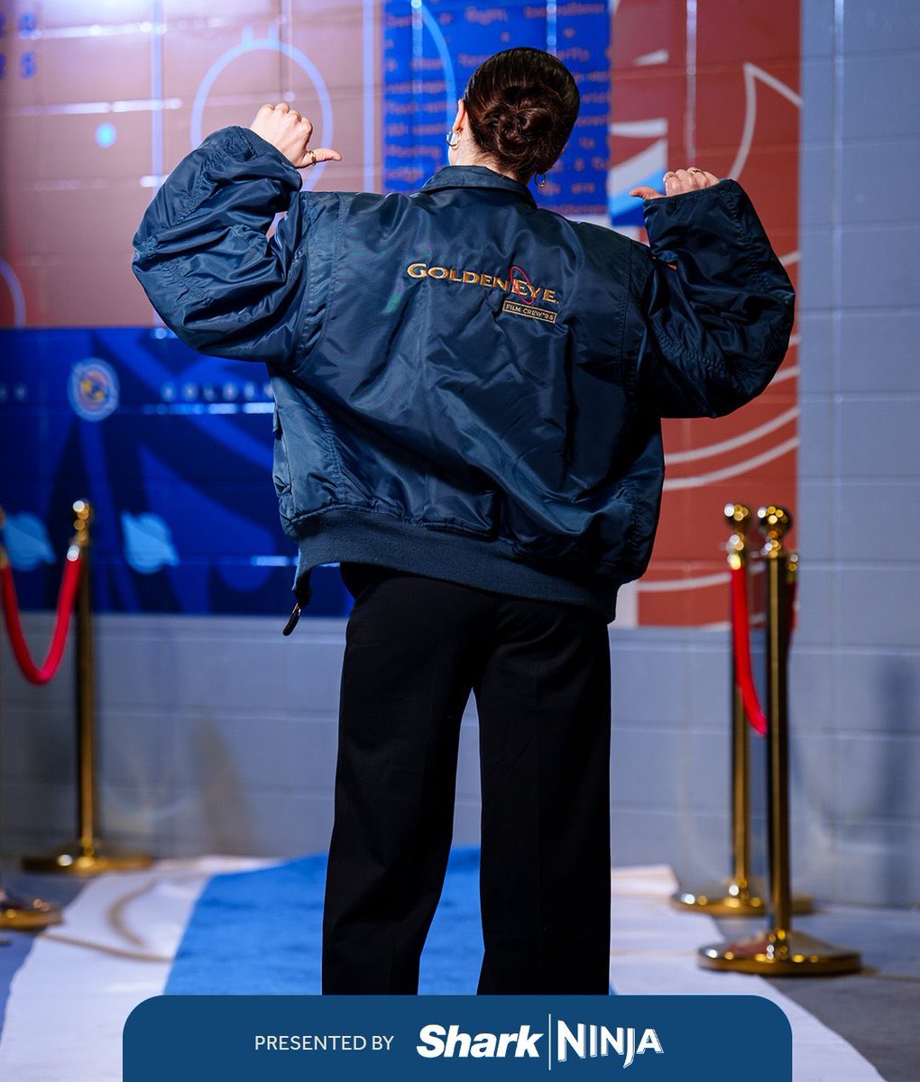 Linaset's tweet photo. Just spoke to Nina Jobst-Smith about her jacket -  She said once the team name was announced her father shared that he had worked on 007 GoldenEye and had the jacket to prove it #Goldeneyes https://t.co/AtsLkTEFvg