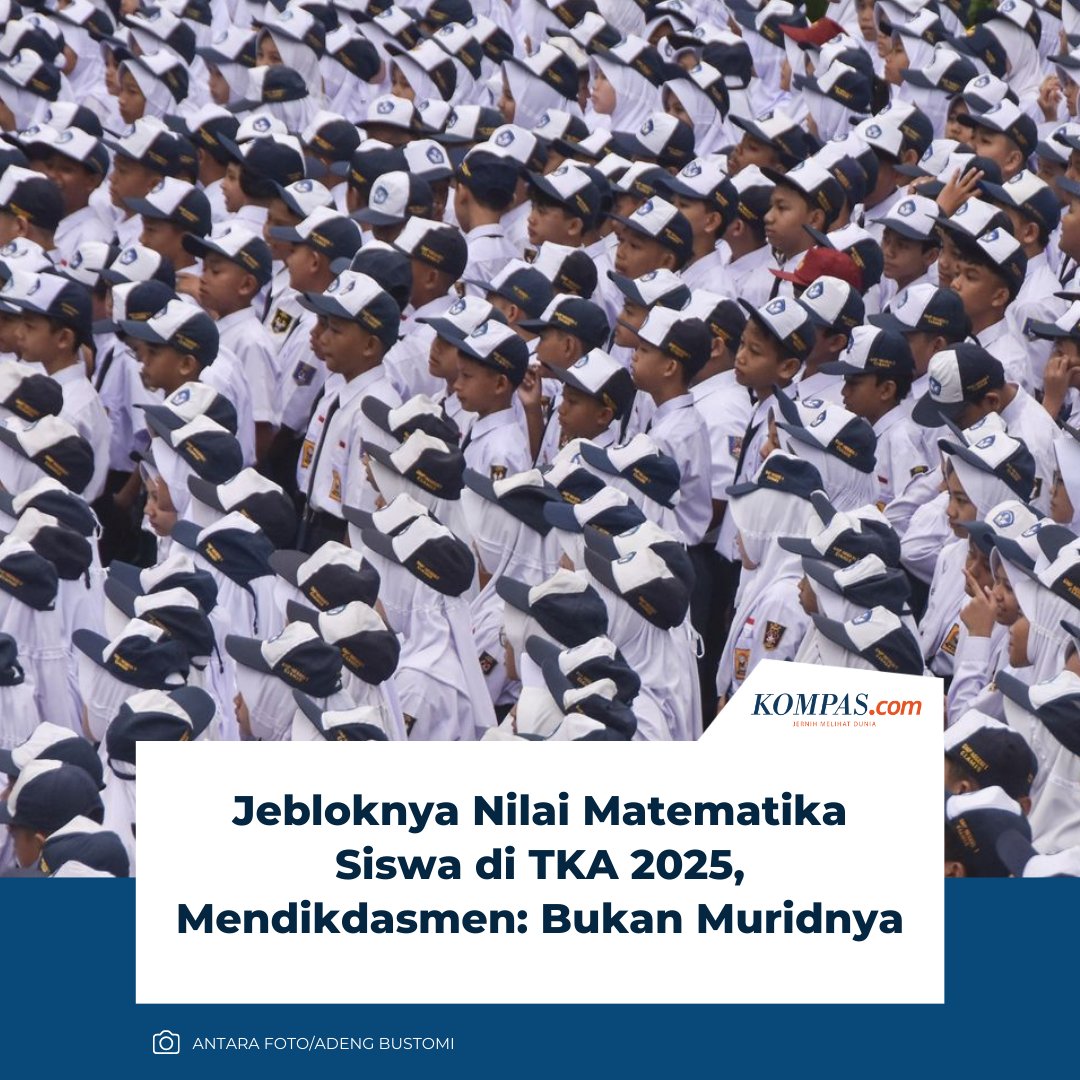 kompascom's tweet image. "Bukan karena muridnya goblok bukan. Tapi mungkin cara kita mengajarkannya dan bukunya tidak mendorong mereka untuk belajar (Matematika)," kata Menteri Pendidikan Dasar dan Menengah (Mendikdasmen) Abdul Mu'ti.

Selengkapnya baca di: kompas.com/edu/read/2025/… 

| #TKA #Matematika…