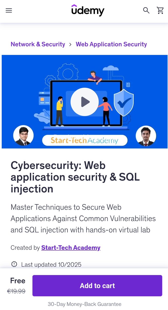 freeprogrammers's tweet image. #آموزشی
دوره خوبی هستش تا برداشته نشده، رایگان به اکانت یودمی تون اضافه کنید
موضوع:
Cybersecurity: Web application security &amp;amp; SQL injection

لینک:
udemy.com/course/web-app…

#SQLInjection
#SQLi
#WebAppSec
#AppSec
#CyberSecurity
#Infosec
#Pentest
#BugBounty
#SecureCoding
#OWASP