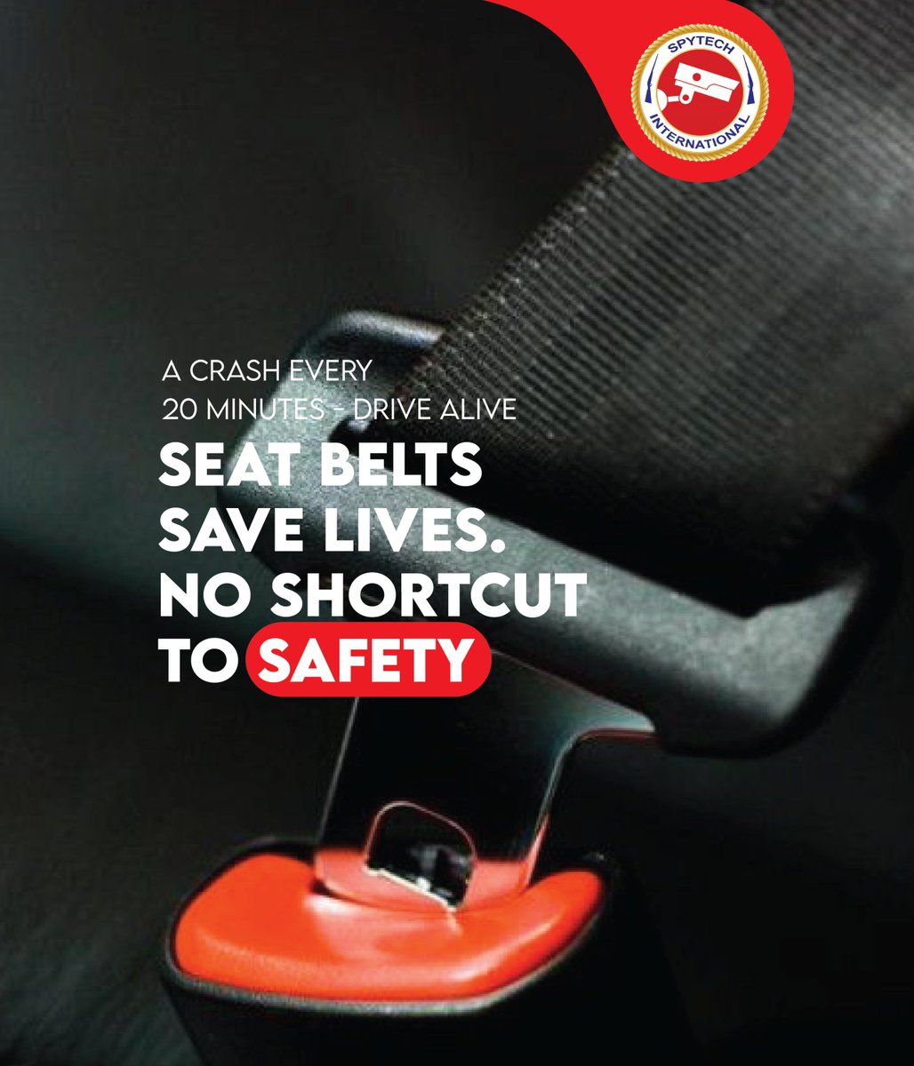 Spytechsecurity's tweet photo. A seat belt takes one second to fasten.
A crash takes one second to change everything.

No shortcut is worth your life.
Buckle up. Arrive safe.

#SpytechInternational #RoadSafety #StayAlert #AbantuOnline https://t.co/vkGXrtQZsv