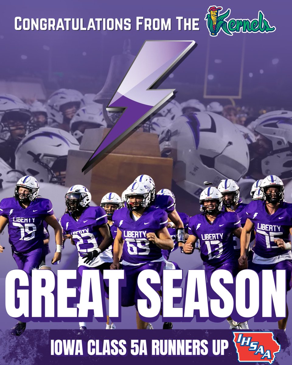 CRKernels's tweet image. Congratulations to the Iowa City Liberty Lightning on an outstanding season and finishing runner-up in the Iowa Class 5A State Championship! 
You should be incredibly proud of everything you’ve accomplished this season. The Kernels are proud of you too. What a year. Great job,…