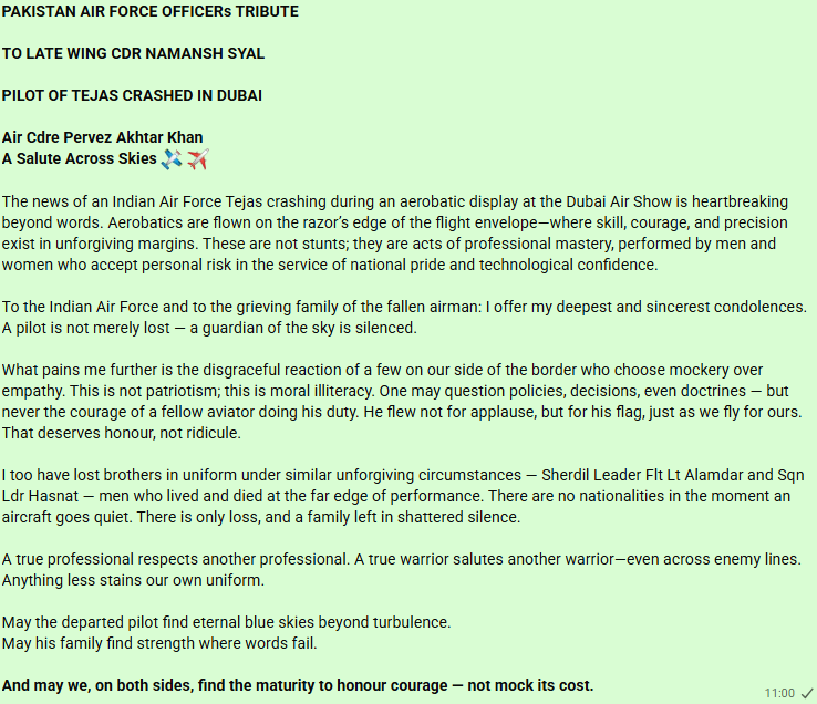 Thapar77Thapar's tweet image. As a soldier I deeply appreciate the views expressed by Air Cdre Pervez Akhtar Khan of the PAF. Thank you very much Parvez for putting the air accident in the proper prospective.