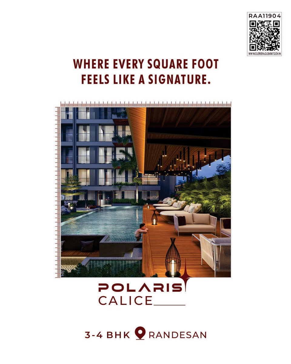 When your home looks this serene,unwinding becomes a way of life.
9727988880|9727988881
RERA no:RAA11904/030623 | gujrera.gujarat.gov.in
#Polaris #PolarisCalice #LuxuryLiving #3BHK #4BHK #RandesanLiving #LifestyleGoals #LuxuryAmenities #PoolsideLife #ArchitecturalElegance