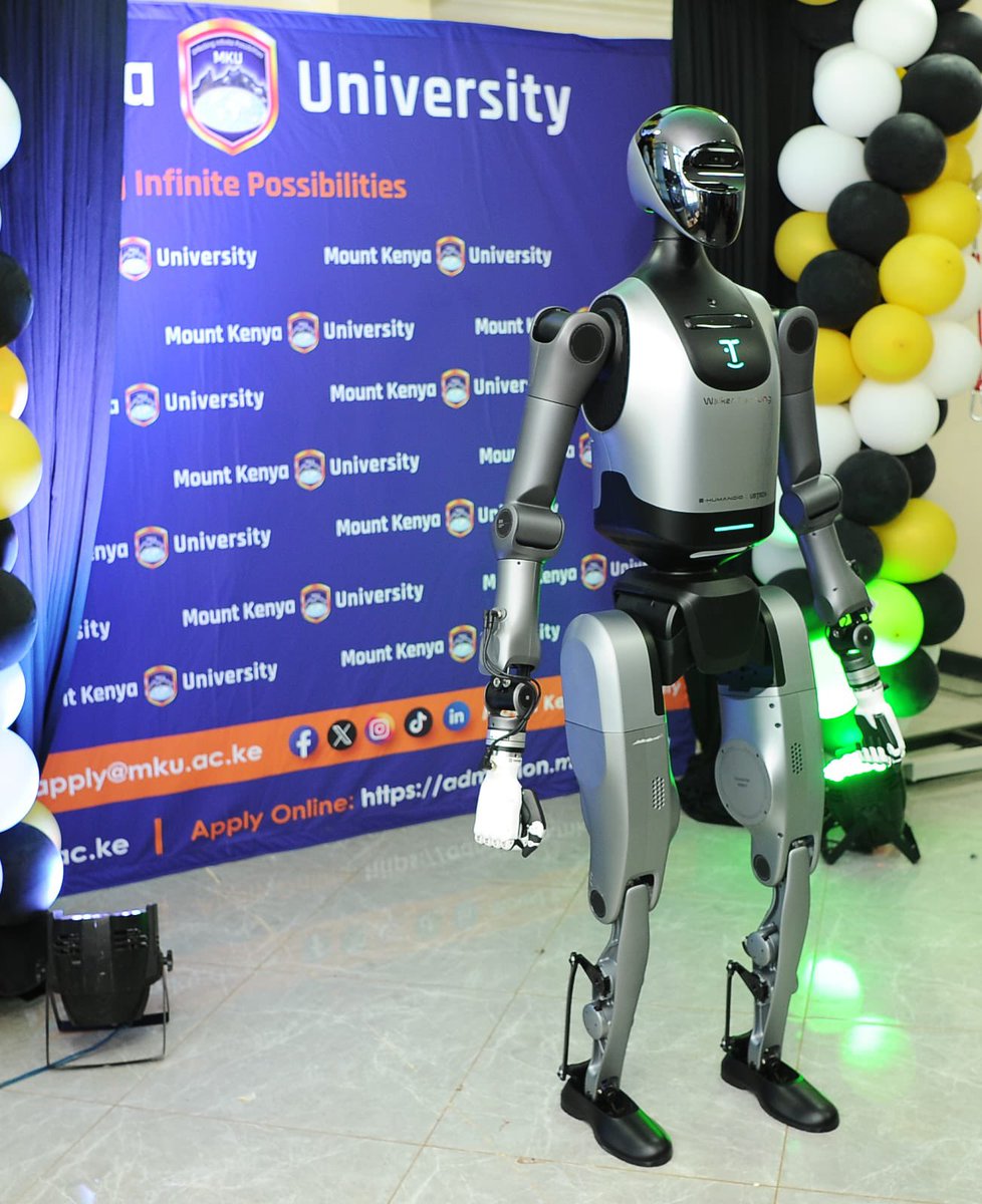 C_NyaKundiH's tweet image. Mount Kenya University (MKU) Chairman and founder, Prof. Simon Gicharu,  officially unveiled the MKU Robotics, AI, Data Science &amp;amp; Immersive Technologies Lab, a first of its kind in the region. During the launch, the university also unveiled the Walker E Educational Humanoid…